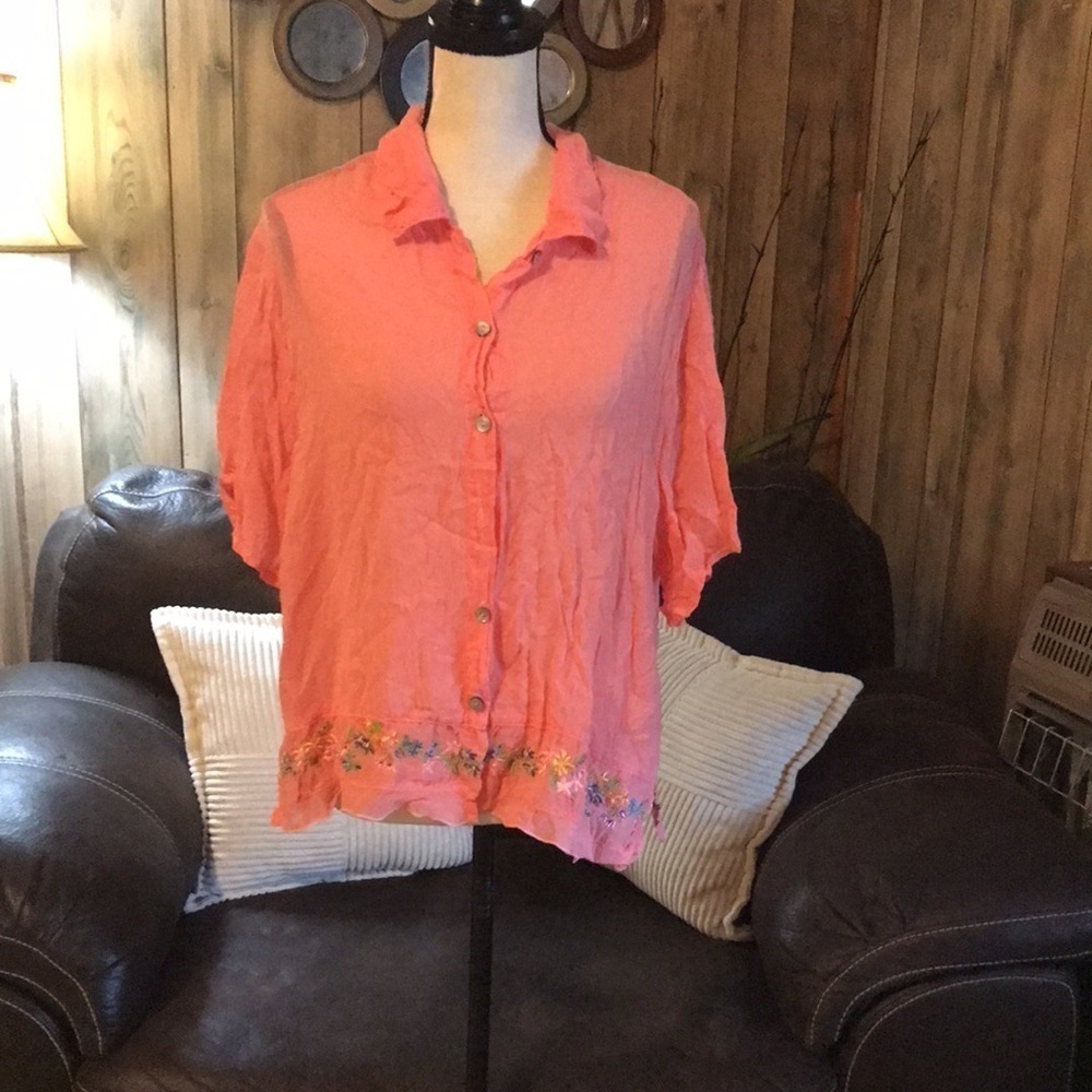 Tees Johnny Was Short Sleeve Shirt Pink Boho Festival Cottagecore Embroidered